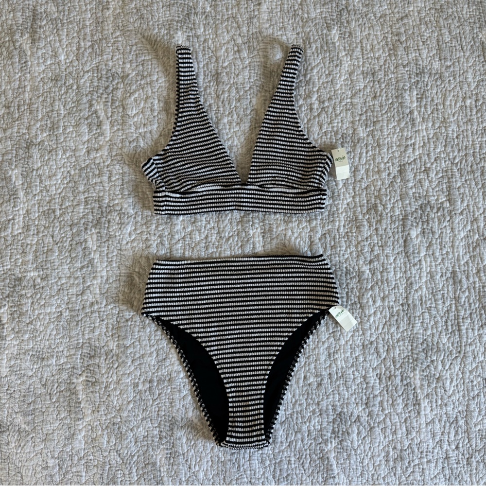 Aerie Crinkle Stripe Bikini Set (Medium)